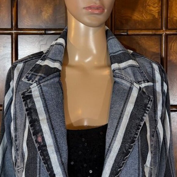 DG2 Multi Wash Stripe Stretch Cotton Blend Denim Blazer - Picture 6 of 12